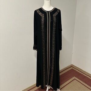Black & Gold Embellished Open-Front Abaya